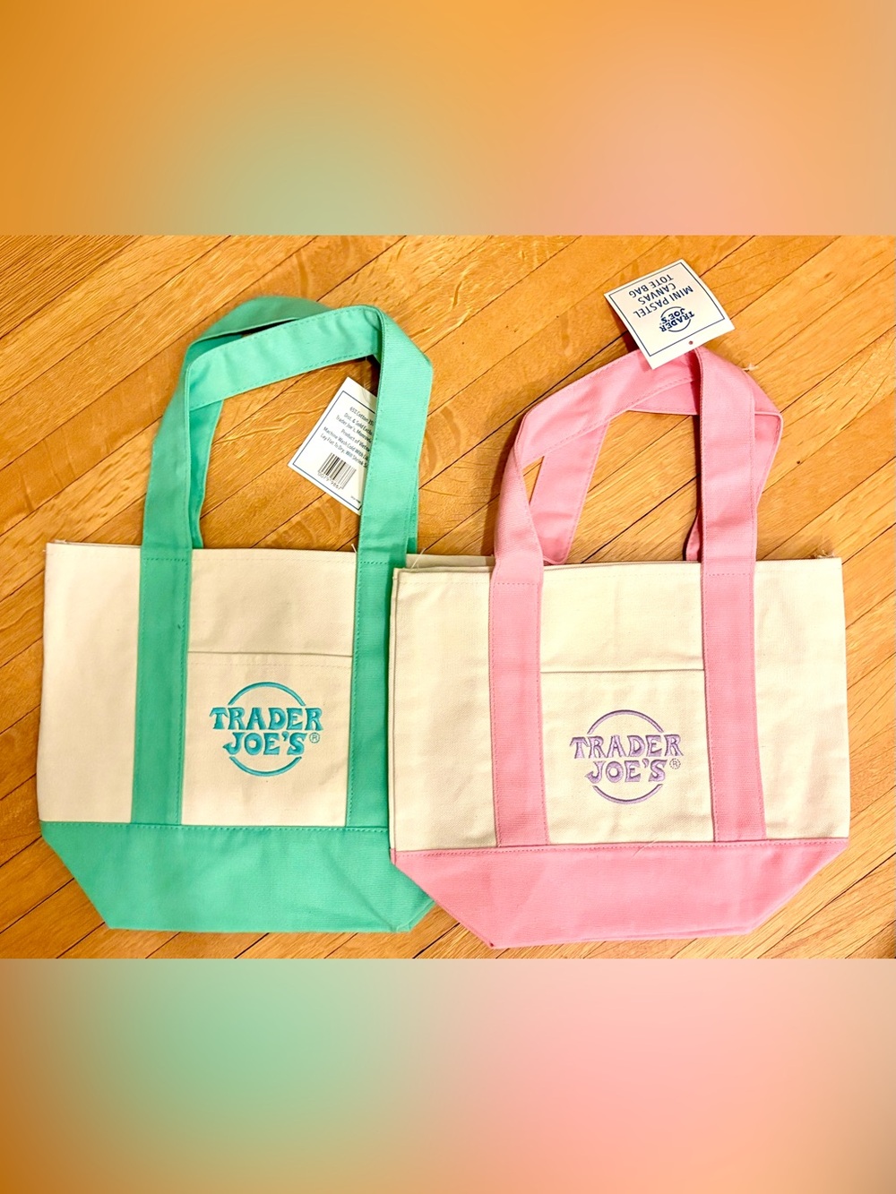 Two (2) Trader Joe’s Mini Canvas Tote Bags (Stripped)
